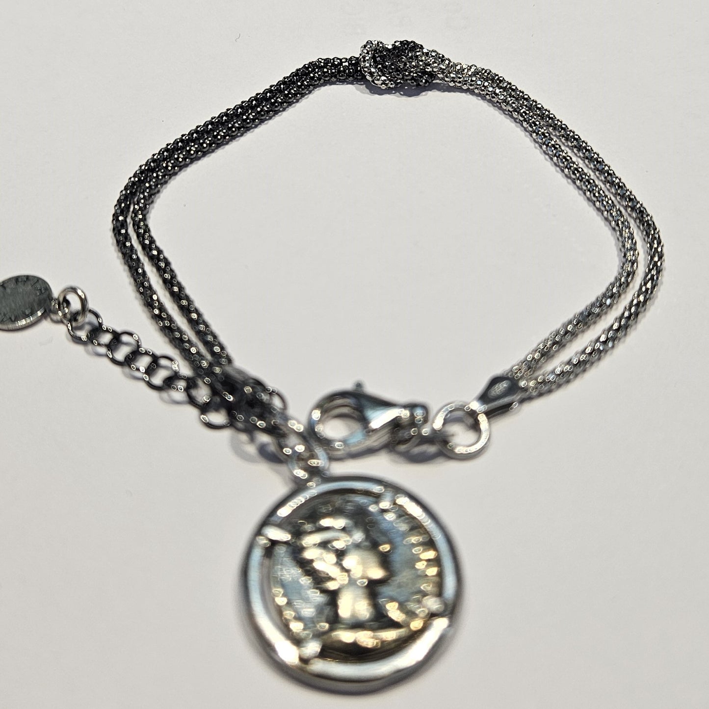 Bracciale Argento Nodo d'amore con moneta - BR.NODO Amanthia Argento Bianco/Nero