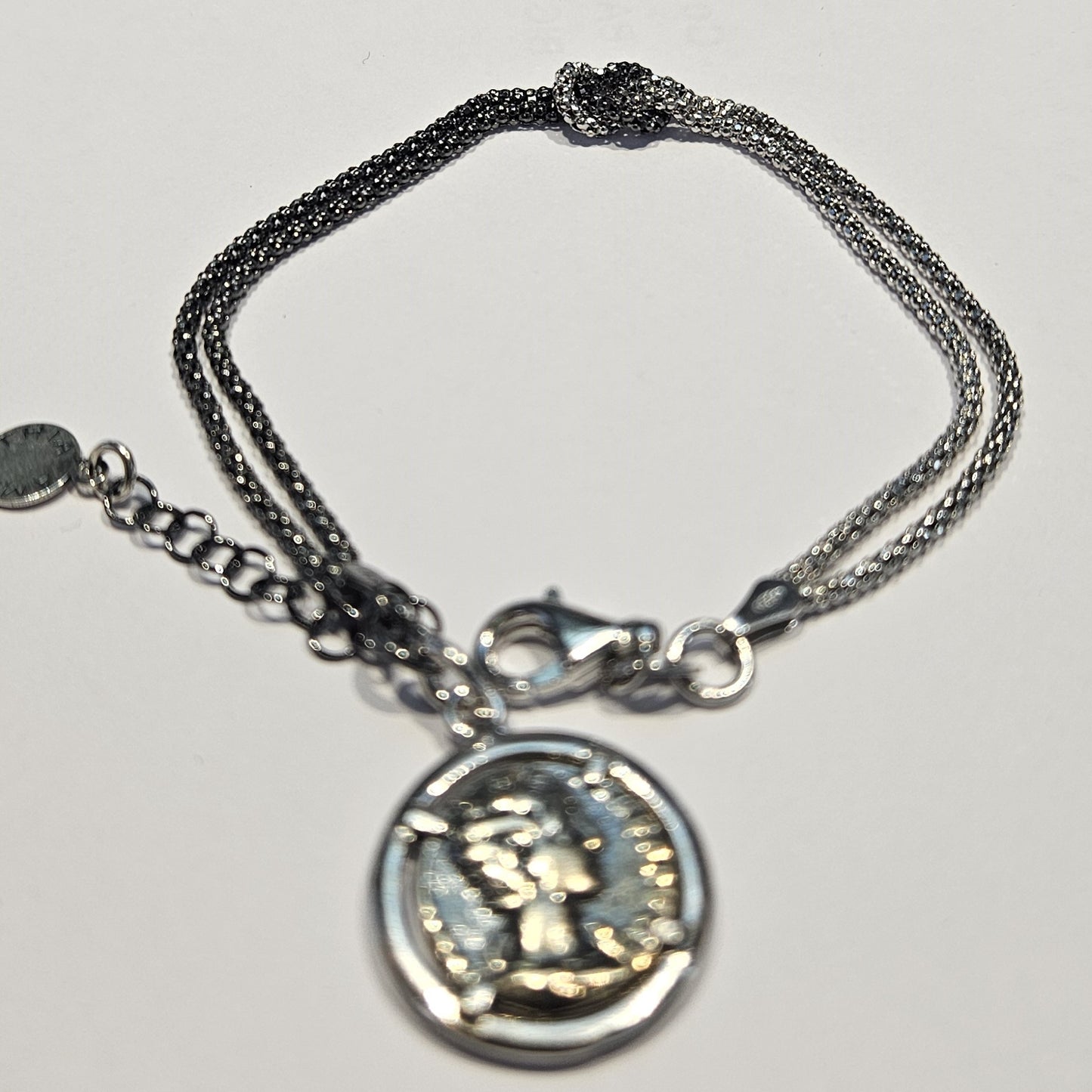 Bracciale Argento Nodo d'amore con moneta - BR.NODO  Amanthia Argento Bianco/Nero  