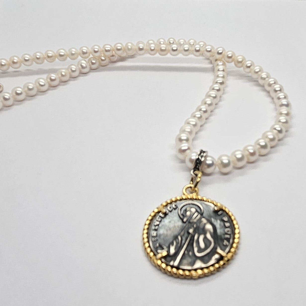 Collana perle con San Francesco di Paola - CO.PP.SF Amanthia Castone Dorato