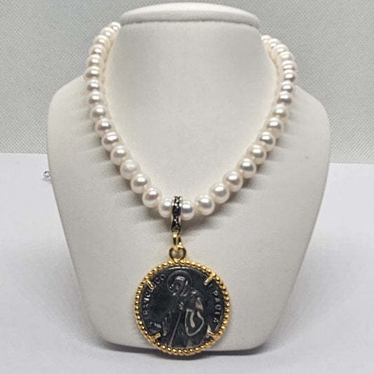 Collana perle con San Francesco di Paola - CO.PP.SF  Amanthia   