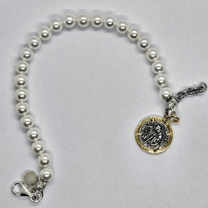 Bracciale Perle con moneta San Francesco di Paola - BR.PP.SF  Amanthia Argento Dorato Lucido 