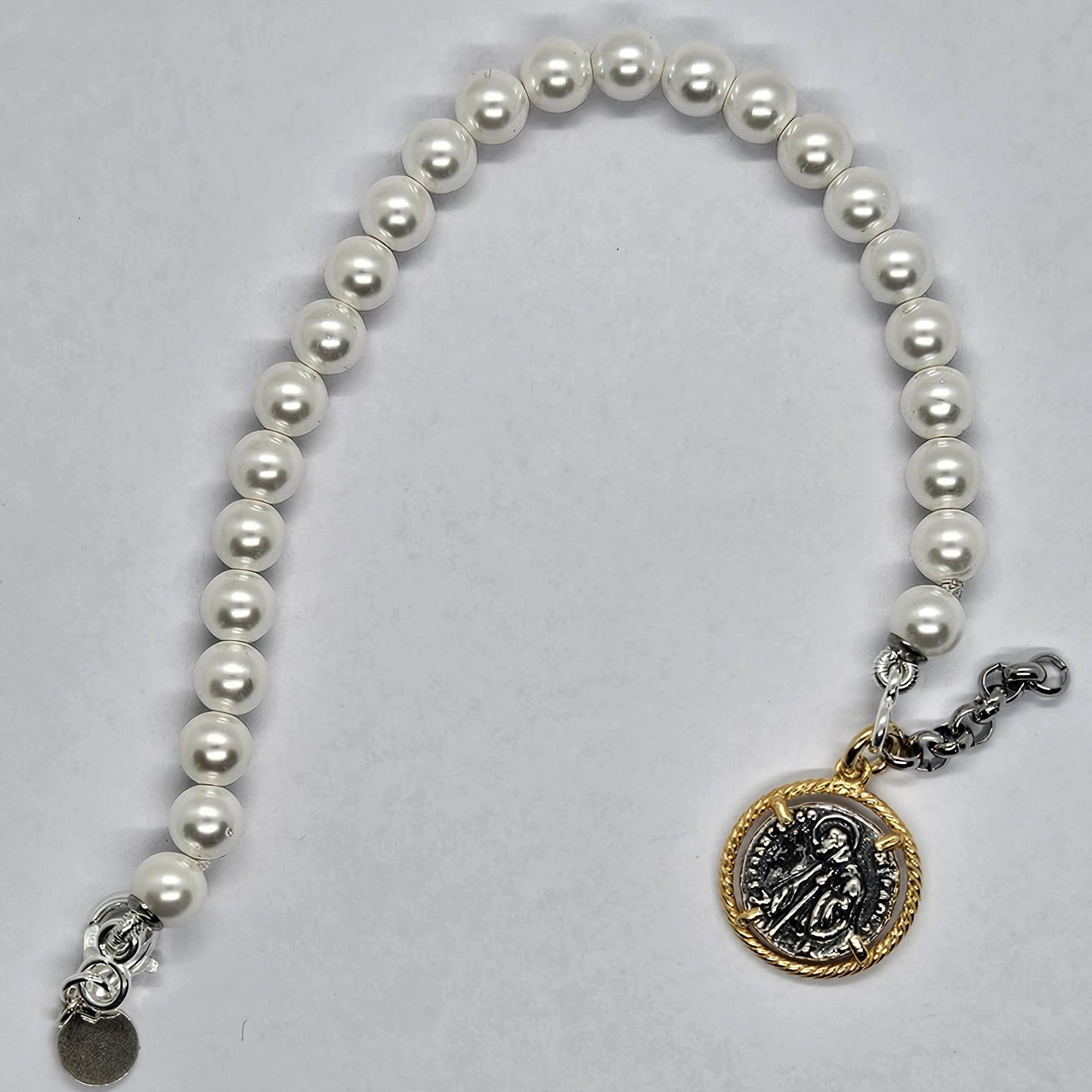 Bracciale Perle con moneta San Francesco di Paola - BR.PP.SF  Amanthia Argento Dorato Rigato 