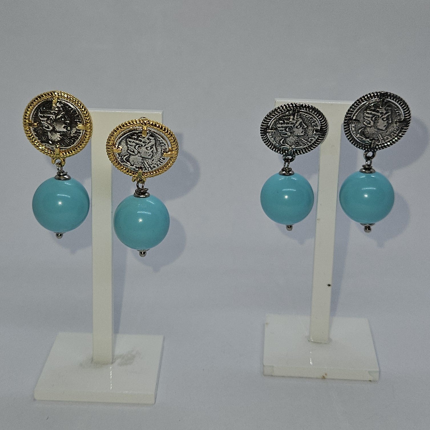 Orecchini Turchese Donna Orecchini A Perno In Turchese Naturale Placcati Oro Gioiello Fatto A Mano Pietra 321812 - Foto 8