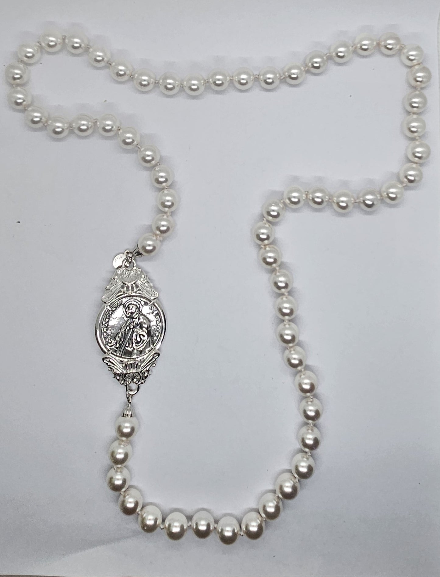 Collana Lunga perle con San Francesco di Paola - CL.PP.SF Amanthia Castone Bianco