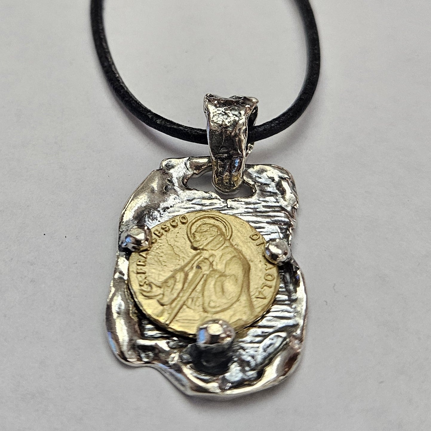 Collana cuoio San Francesco di Paola - CL.SF.CUOIO  Amanthia Nero Bicolore 