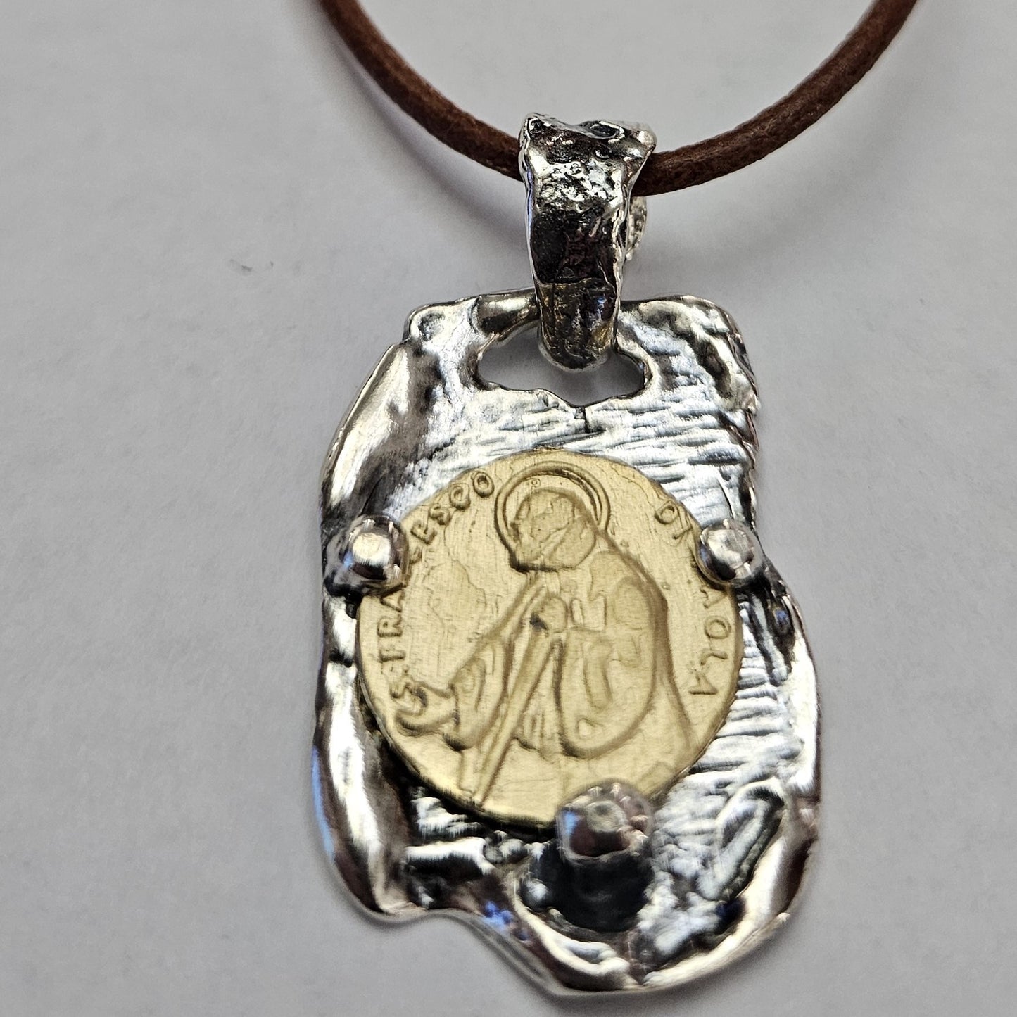 Collana cuoio San Francesco di Paola - CL.SF.CUOIO  Amanthia Marrone Bicolore 