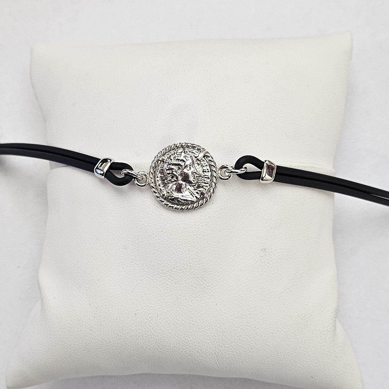 Bracciale caucciù 2 Fili con Moneta Centrale Argento 925 - BR.U.2 Amanthia Argento bianco