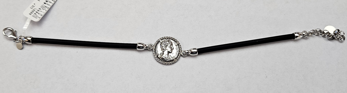 Bracciale caucciù con Moneta Centrale Argento 925 - BR.U.1 Amanthia