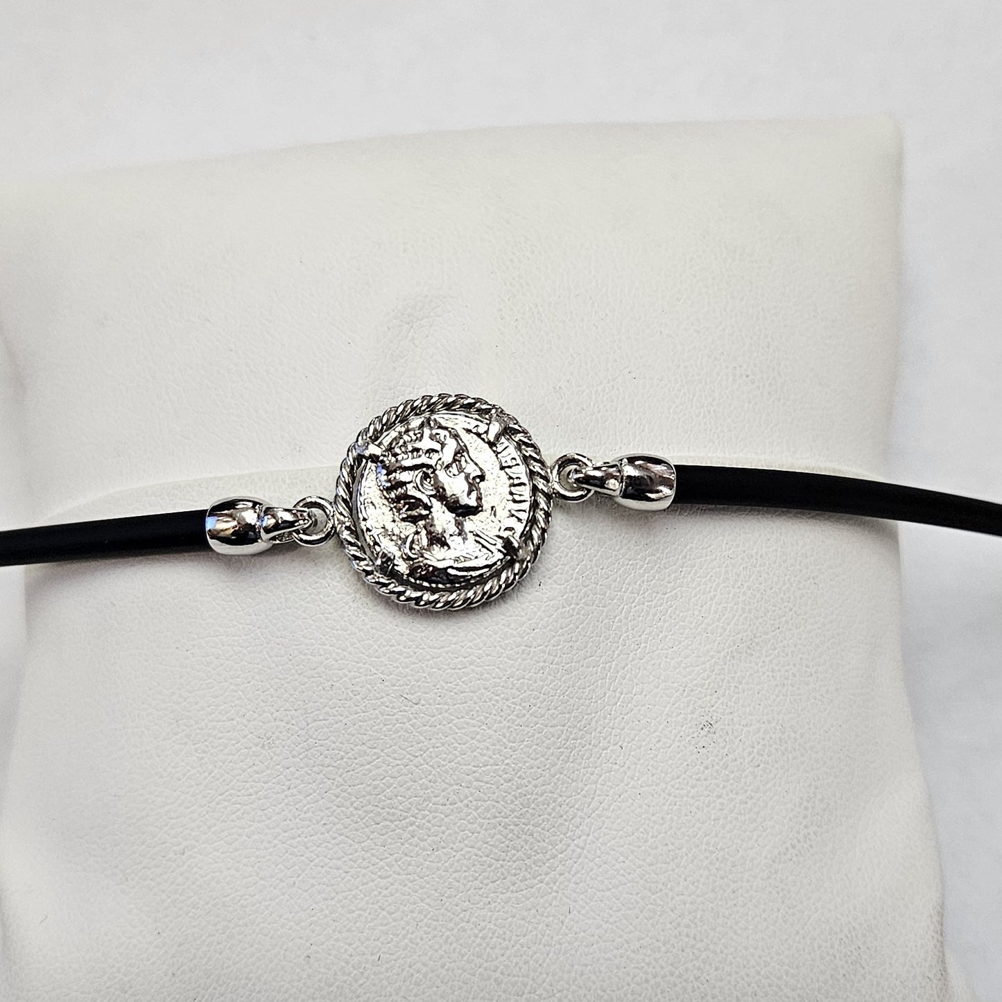 Bracciale caucciù con Moneta Centrale Argento 925 - BR.U.1 Amanthia Argento bianco