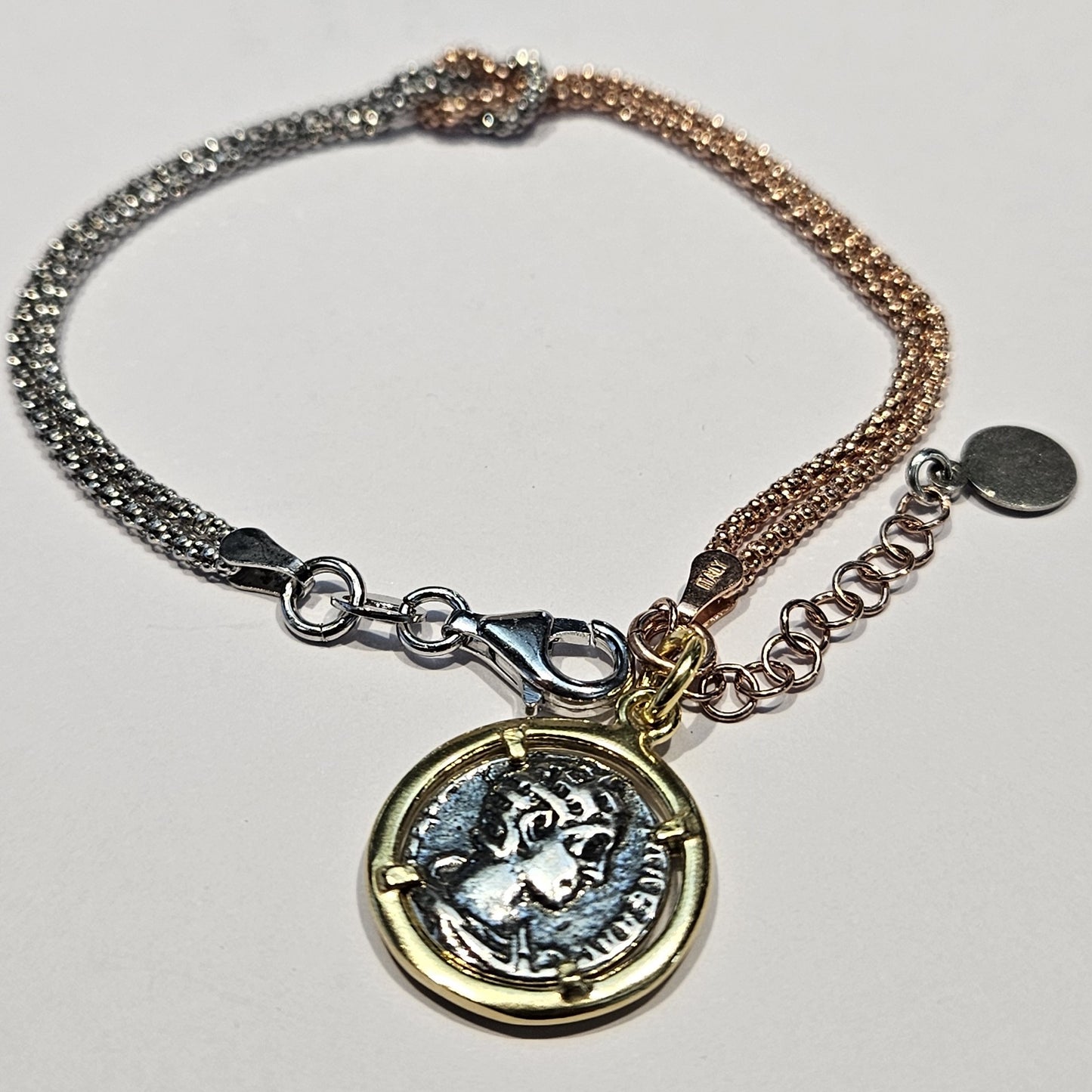 Bracciale Argento Nodo d'amore con moneta - BR.NODO Amanthia Argento Rosa/Bianco