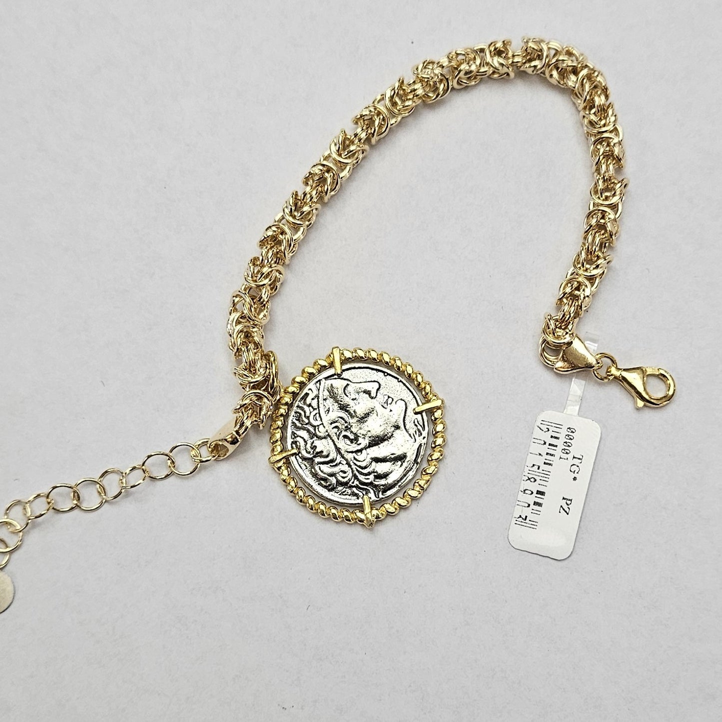 Bracciale Bizantina 5mm in Argento con Moneta - BR.115 Amanthia Dorato