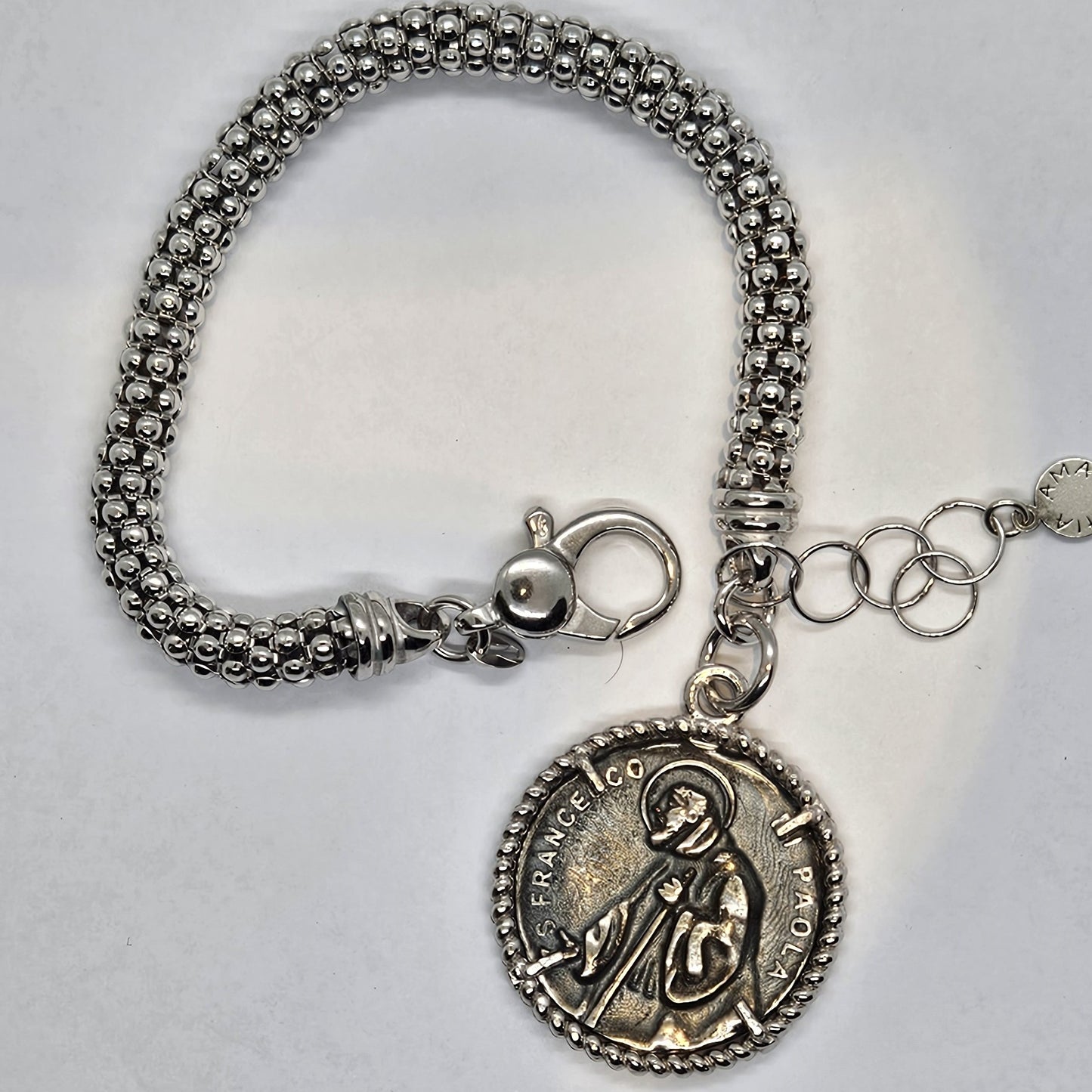 Bracciale fune con Moneta San Francesco di Paola in Argento - BR.SF.12 Amanthia Argento bianco