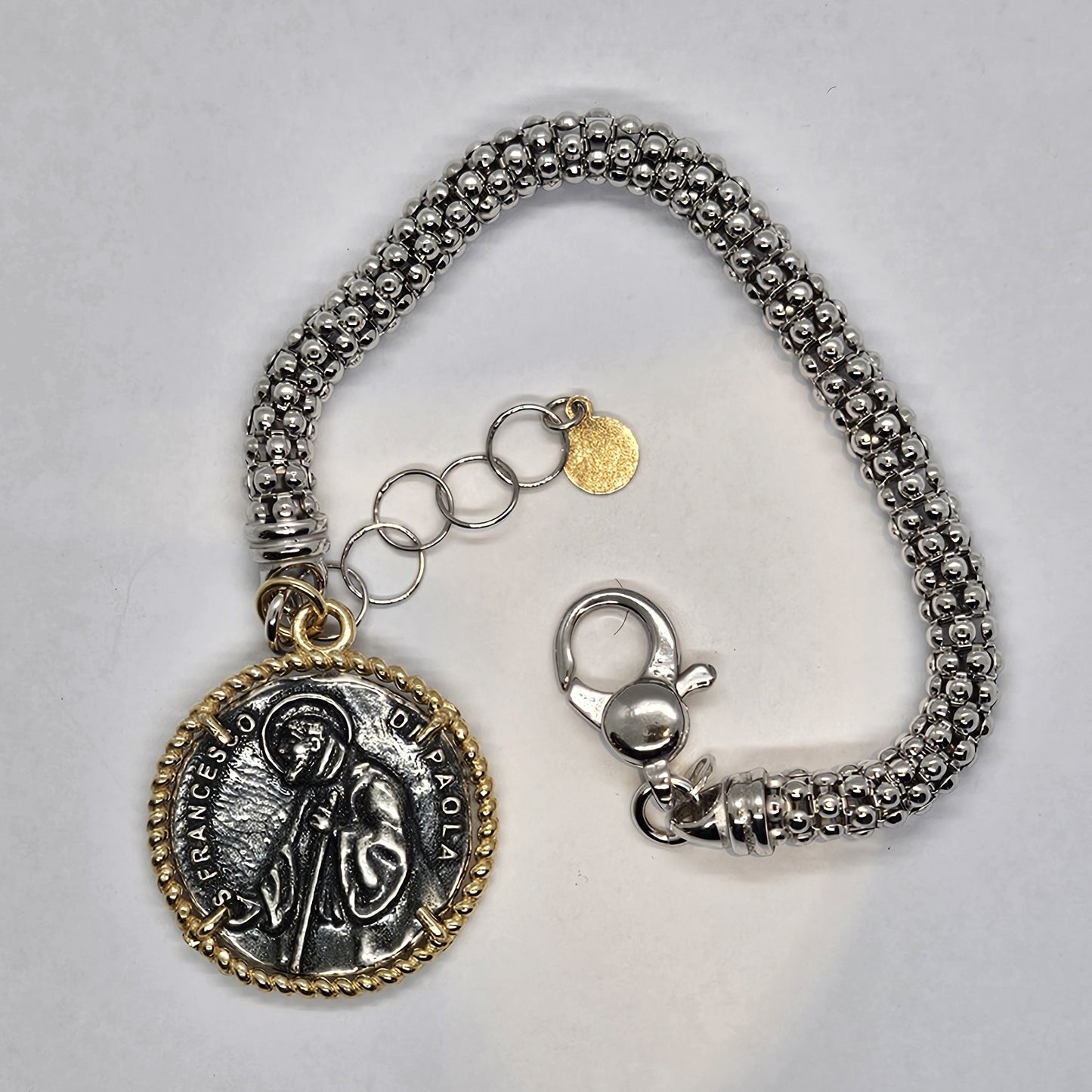 Bracciale fune con Moneta San Francesco di Paola in Argento - BR.SF.12 Amanthia Argento dorato
