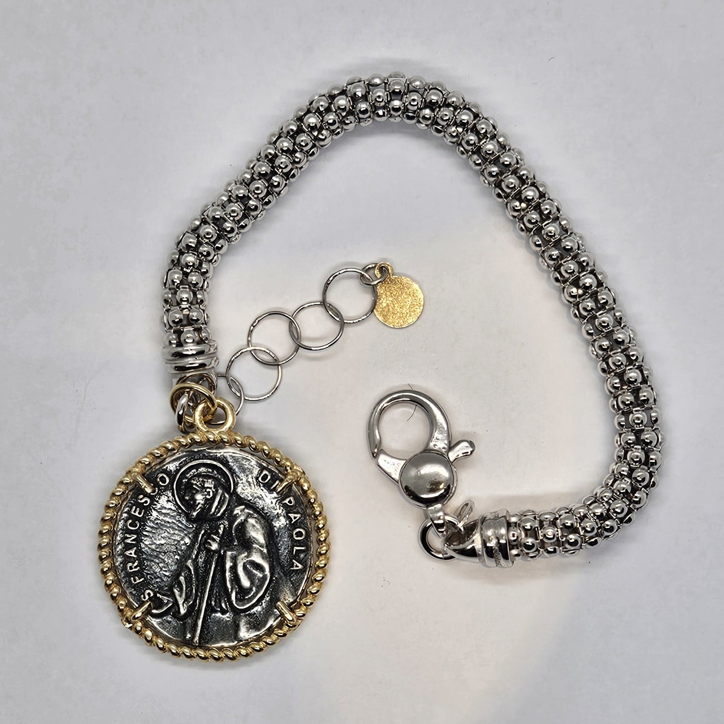 Bracciale fune con Moneta San Francesco di Paola in Argento - BR.SF.12  Amanthia Argento dorato  