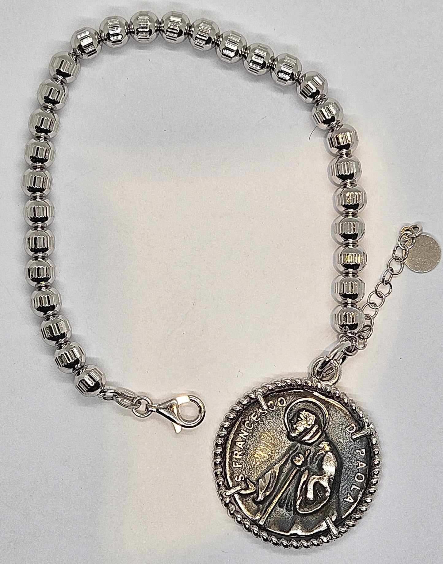 Bracciale Cilindri con Moneta San Francesco di Paola in Argento - BR.SF.14  Amanthia Argento bianco  