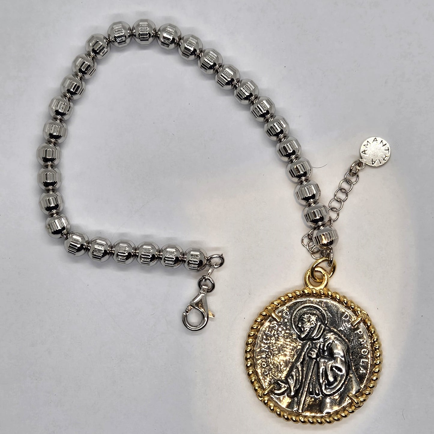 Bracciale Cilindri con Moneta San Francesco di Paola in Argento - BR.SF.14 Amanthia Argento dorato