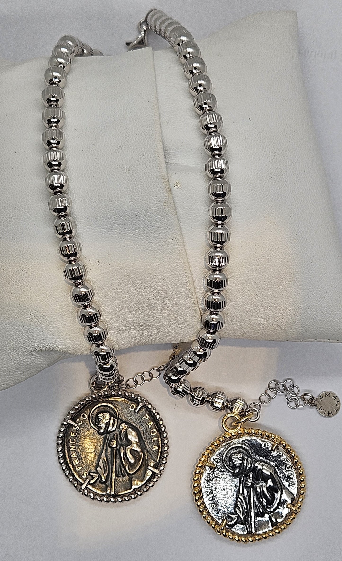 Bracciale Cilindri con Moneta San Francesco di Paola in Argento - BR.SF.14 Amanthia