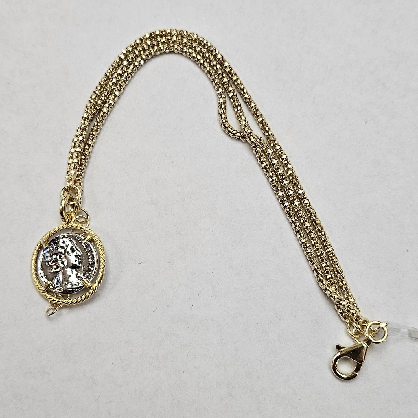 Bracciale 3 fili Argento con moneta - BR1.49 Amanthia Argento dorato