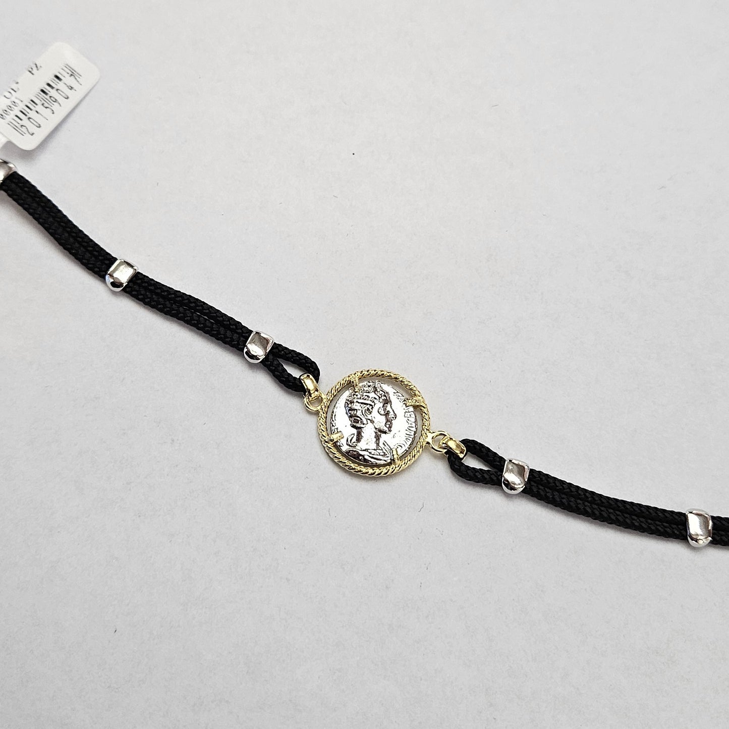 Bracciale Tela 2 Fili con Moneta Centrale Argento 925 - BR.U.3  Amanthia   