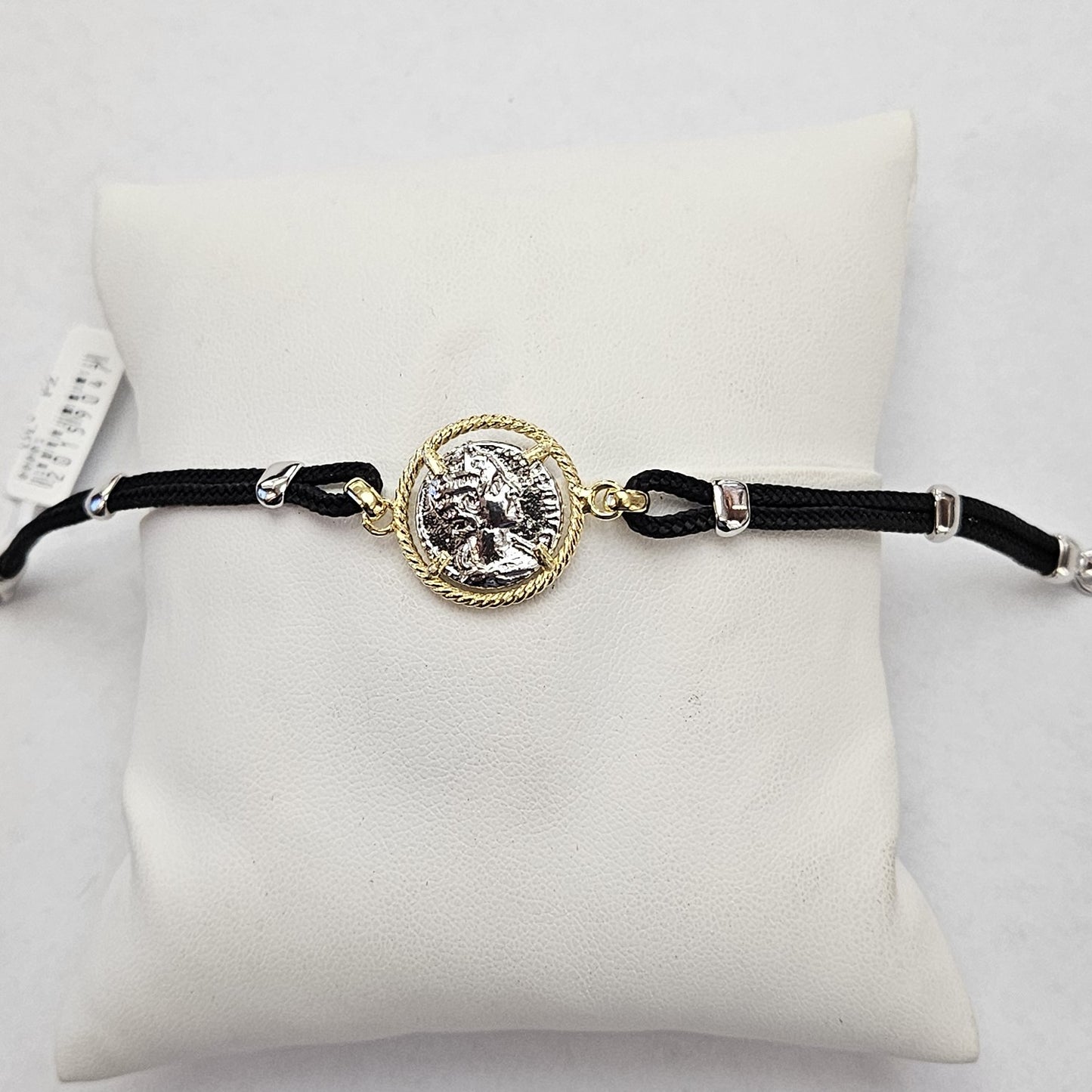 Bracciale Tela 2 Fili con Moneta Centrale Argento 925 - BR.U.3 Amanthia Argento bicolore