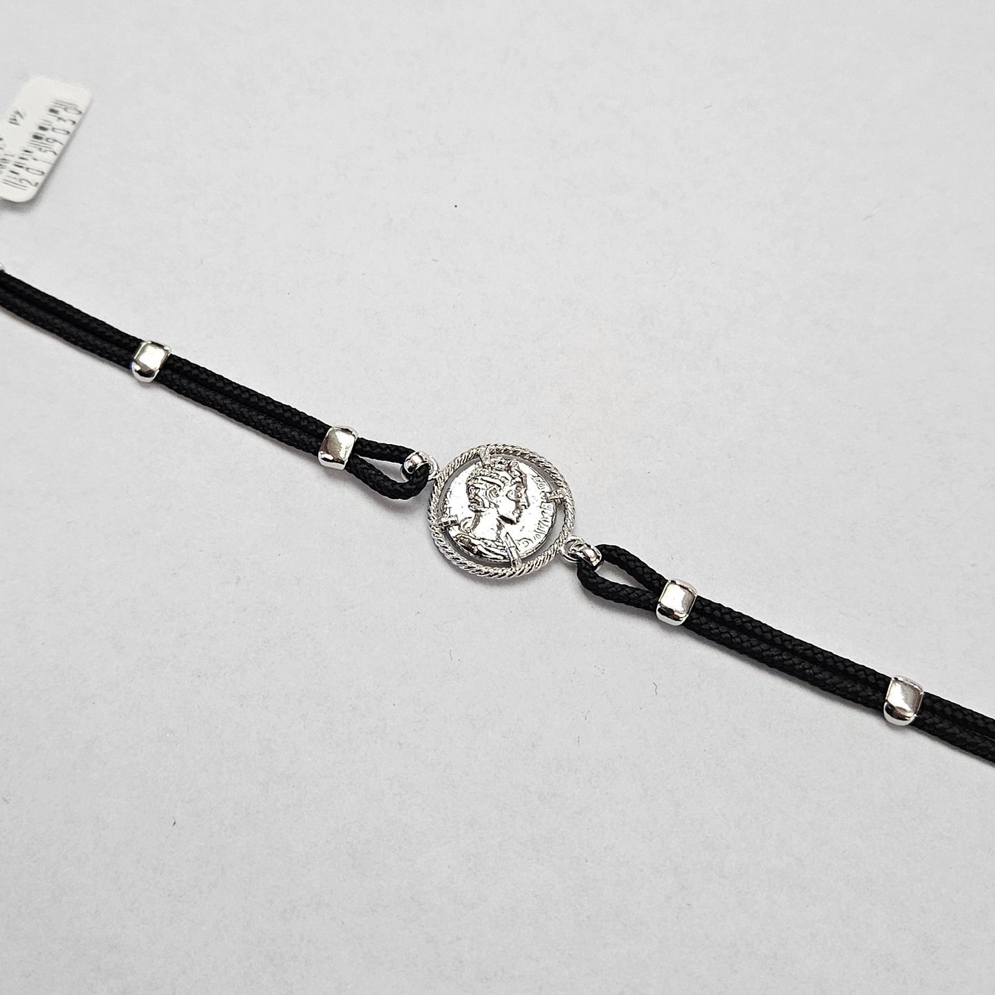 Bracciale Tela 2 Fili con Moneta Centrale Argento 925 - BR.U.3  Amanthia   