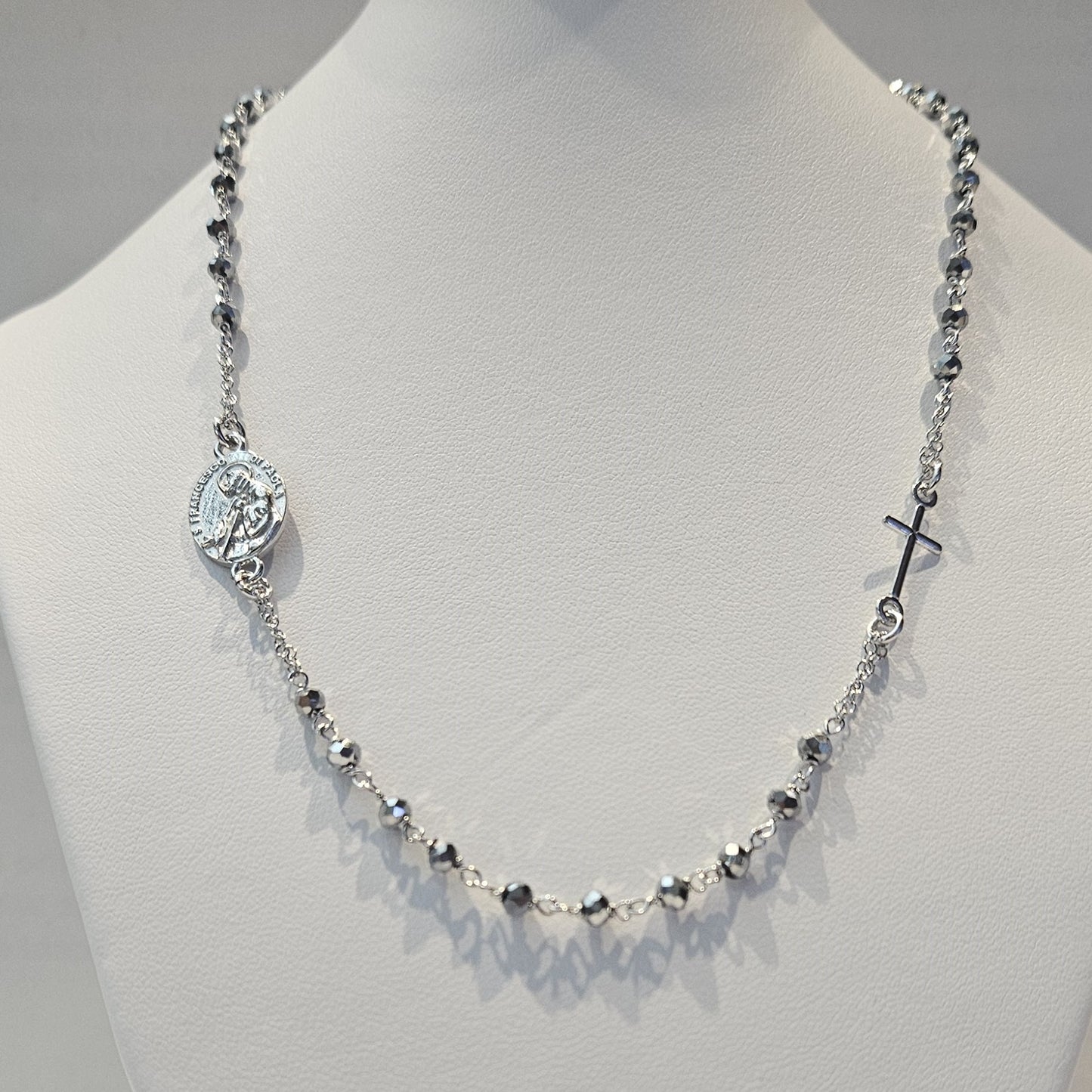 Collana Rosario San Francesco di Paola in Argento e Ematite - CO.RO.SF.1 Amanthia Argento bianco
