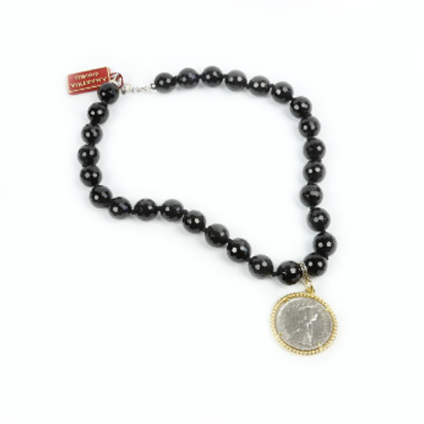 Collana Onice con Moneta d'epoca - CO.032  Amanthia Lira Argento Dorato 