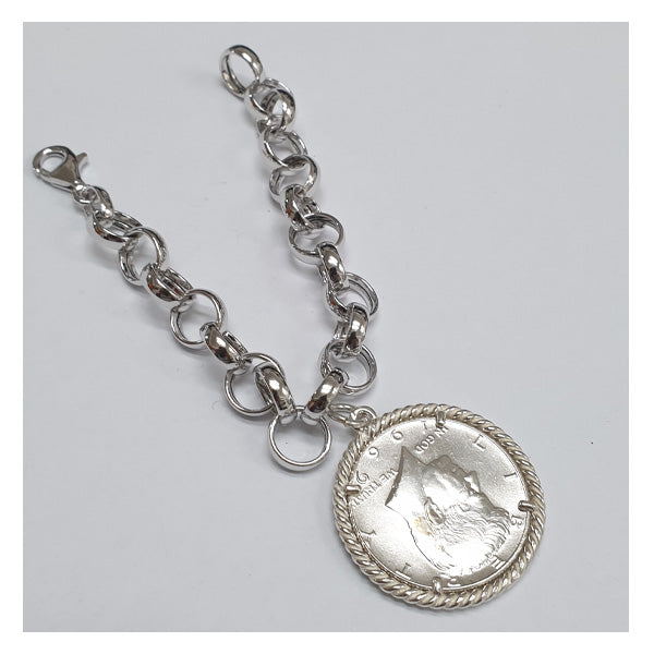 Bracciale a catena con Moneta d’epoca in argento 925 - BR.120 Amanthia Castone bianco Dollaro