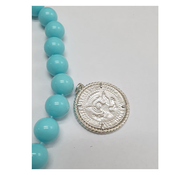 Collana Turchese con Moneta d’epoca in argento 925 - CP.08.50 Amanthia Castone bianco Dollaro