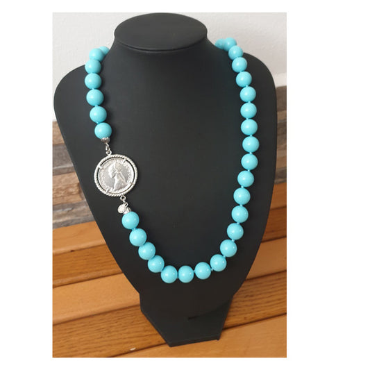 Collana Turchese con Moneta d’epoca in argento 925 - CP.08.70 Amanthia Castone bianco Lira
