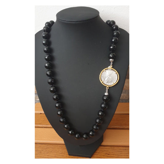 Collana Onice con Moneta d’epoca in argento 925 - CP.15.70  Amanthia Castone dorato Lira