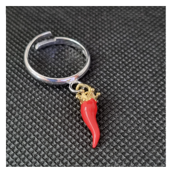 Anello argento con Ciondolo Porta Fortuna "Ida Miceli DNY"- Cod.AN.BI.CI.DNY Amanthia ROSSO Argento dorato