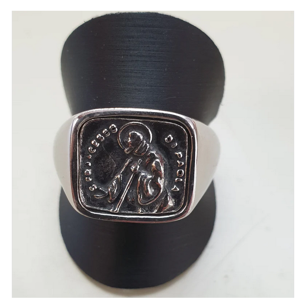 Anello rettangolare San Francesco di Paola in Argento - AN.SF.115 Amanthia Bianco