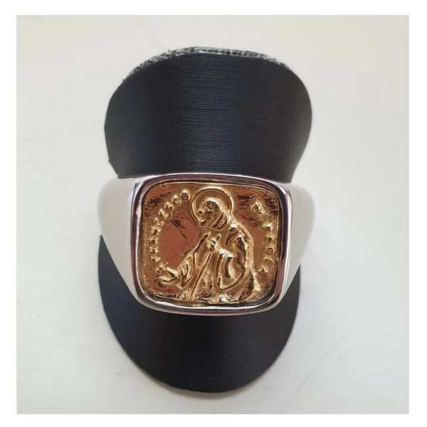 Anello rettangolare San Francesco di Paola in Argento - AN.SF.115 Amanthia Bicolore