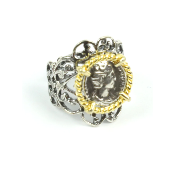 Anello argento con Moneta - AN.043 Amanthia Argento Bicolore
