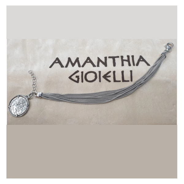 Bracciale 9 fili Argento 925 con Moneta  in Argento 925 - BR.131  Amanthia Bianco  