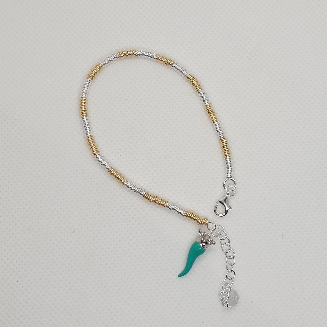 Bracciale a catena con Moneta d’epoca in argento 925 - BR.120 Amanthia VERDE TIFFANI Argento bianco