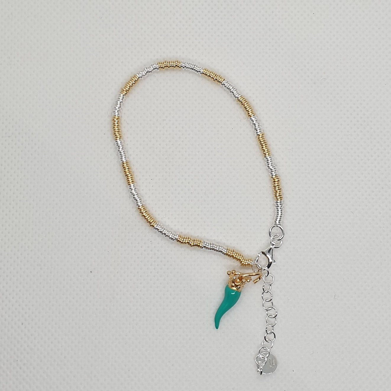 Bracciale a catena con Moneta d’epoca in argento 925 - BR.120 Amanthia VERDE TIFFANI Argento dorato