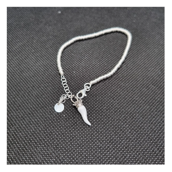 Bracciale anellini argento con Ciondolo Porta Fortuna "Ida Miceli DNY"-Cod.BR.BI.CI.DNY Amanthia BIANCO Argento bianco