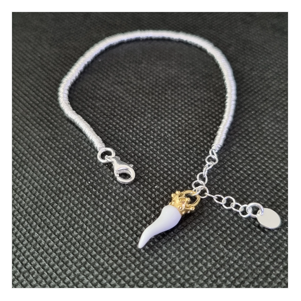 Bracciale anellini argento con Ciondolo Porta Fortuna "Ida Miceli DNY"-Cod.BR.BI.CI.DNY Amanthia BIANCO Argento dorato