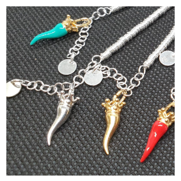 Bracciale anellini argento con Ciondolo Porta Fortuna "Ida Miceli DNY"-Cod.BR.BI.CI.DNY Amanthia