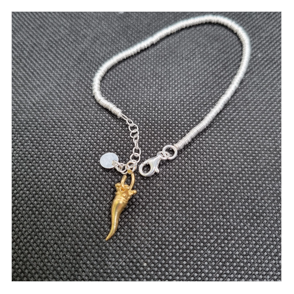 Bracciale anellini argento con Ciondolo Porta Fortuna "Ida Miceli DNY"-Cod.BR.BI.CI.DNY Amanthia DORATO Argento dorato