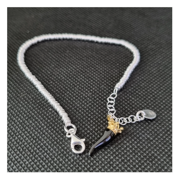 Bracciale anellini argento con Ciondolo Porta Fortuna "Ida Miceli DNY"-Cod.BR.BI.CI.DNY Amanthia NERO Argento dorato