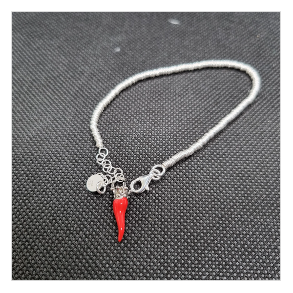 Bracciale anellini argento con Ciondolo Porta Fortuna "Ida Miceli DNY"-Cod.BR.BI.CI.DNY Amanthia ROSSO Argento bianco