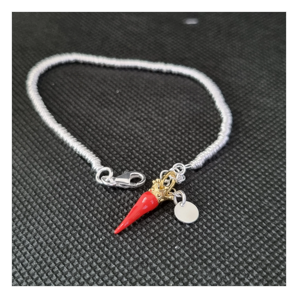 Bracciale anellini argento con Ciondolo Porta Fortuna "Ida Miceli DNY"-Cod.BR.BI.CI.DNY Amanthia ROSSO Argento dorato