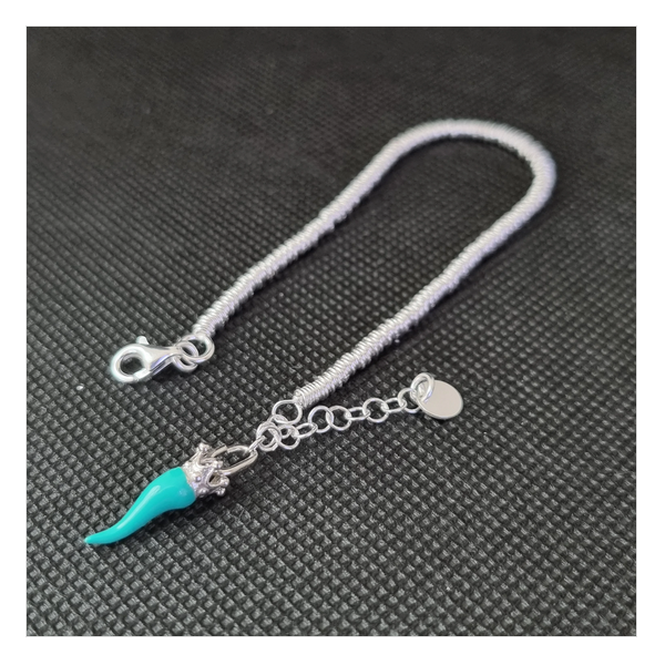 Bracciale anellini argento con Ciondolo Porta Fortuna "Ida Miceli DNY"-Cod.BR.BI.CI.DNY Amanthia VERDE TIFFANI Argento bianco