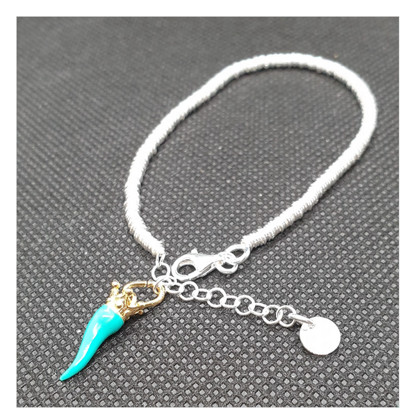 Bracciale anellini argento con Ciondolo Porta Fortuna "Ida Miceli DNY"-Cod.BR.BI.CI.DNY Amanthia VERDE TIFFANI Argento dorato