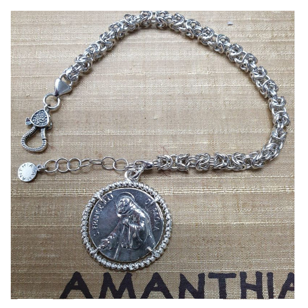 Bracciale Argento maglia bizantina con moneta San Francesco di Paola - BR.SF.001 Amanthia Argento Bianco