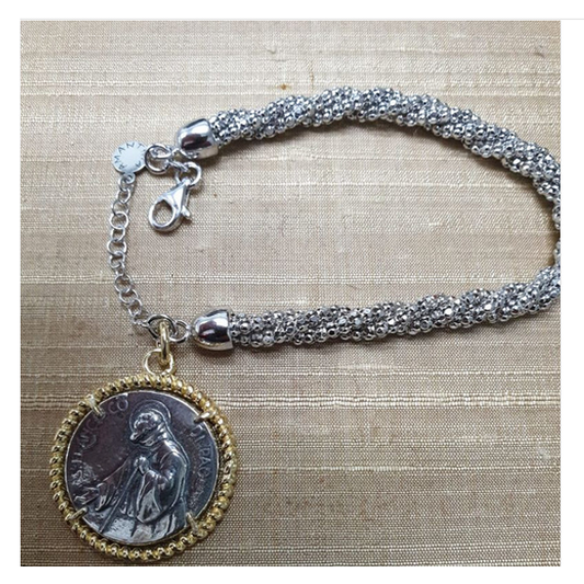Bracciale treccia Argento con moneta San Francesco di Paola - BR.SF.003  Amanthia Argento Dorato  