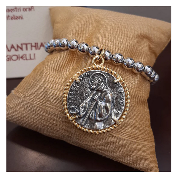 Bracciale sfere Argento con moneta San Francesco di Paola - BR.SF.04  Amanthia   